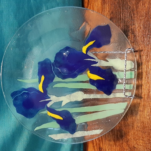 Travis Collection Other - Signed Travis Fused Art Glass Dinner Plate Blue Iris Fused Glass Dinner …